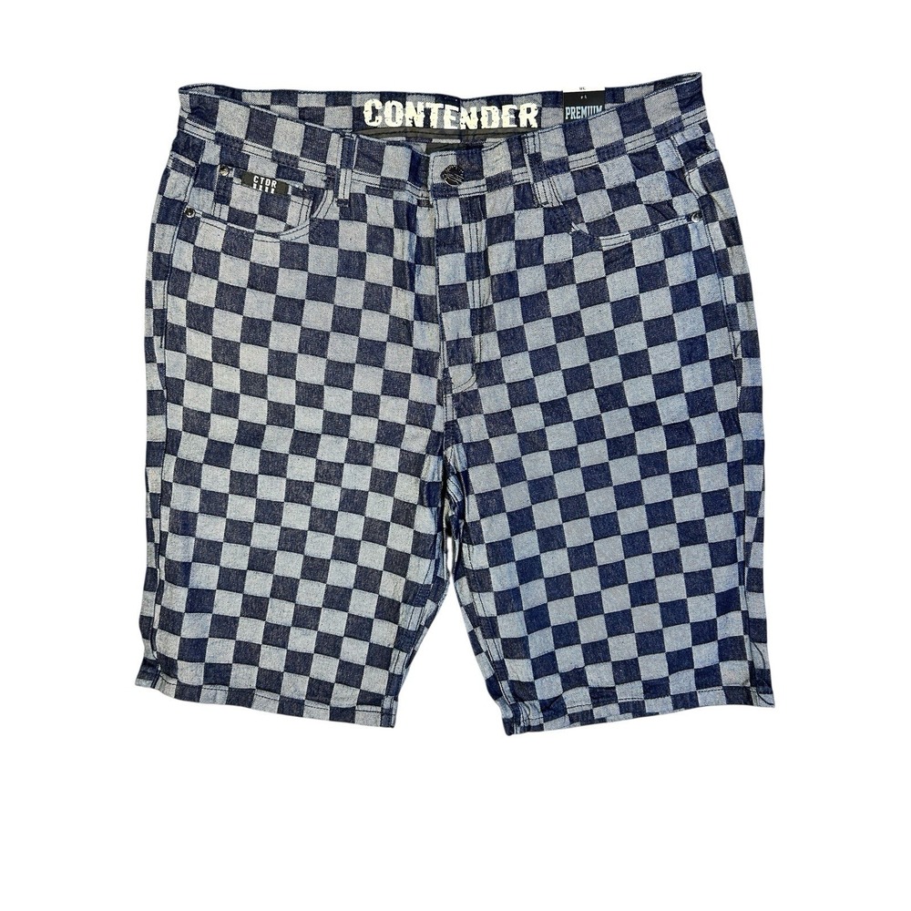 Contender‎ Checkered Indigo Denim Shorts Men's Size 38 NWT
